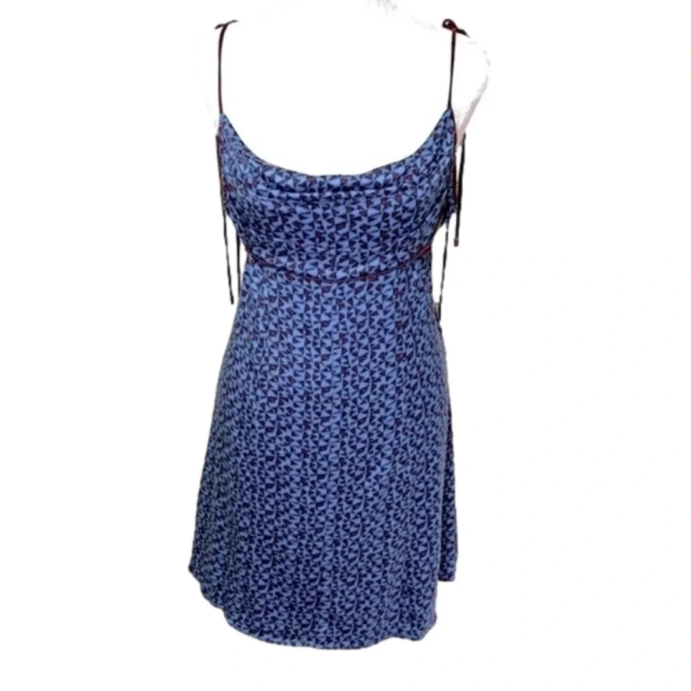 Free People Kai Print Tie Strap Blue and Brown Minidress - Size Medium, NWT